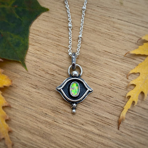 Synthetic Opal Evil Eye Necklace / 16”