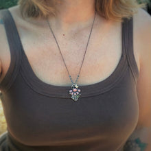 Load image into Gallery viewer, Pink Opal, Coral, &amp; Peridot Lunar Flower Necklace / 22.5”