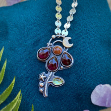 Load image into Gallery viewer, Garnet, Sunstone, &amp; Peridot Lunar Flower Necklace / 18”