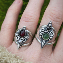 Load image into Gallery viewer, Green Serpentine &amp; Onyx Sword Statement Ring / Size 9.25-9.75