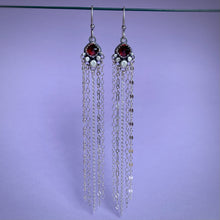 Load image into Gallery viewer, Garnet Chain Fringe Earrings