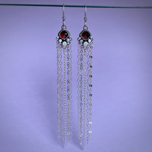 Garnet Chain Fringe Earrings