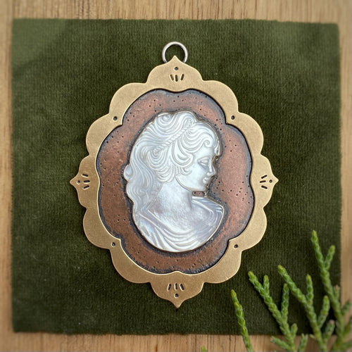 Mother of Pearl Cameo Copper & Brass Wall Hanging {A}