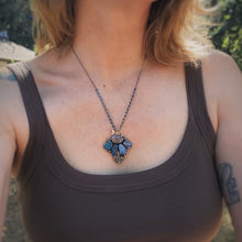 Load image into Gallery viewer, Boulder Opal, Peach Moonstone, &amp; Peridot Lunar Flower Necklace / 19.5”