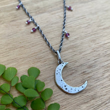 Load image into Gallery viewer, Crescent Moon Garnet Beaded Necklace / 19”