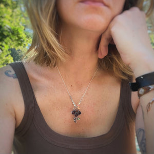 Garnet, Sunstone, & Peridot Lunar Flower Necklace / 18”