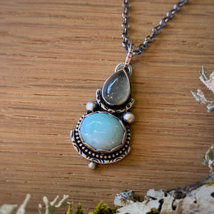 Prehnite & Larimar Pendant Necklace / 20”