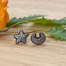 Load image into Gallery viewer, Silver Layered Moon &amp; Star Stud Earrings