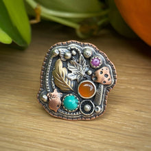 Load image into Gallery viewer, Carnelian, Chrysocolla, &amp; Pink Sapphire Forager Statement Ring / Size 7.75 - 8