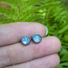 Load image into Gallery viewer, Rose Cut Rainbow Moonstone Studs / Made to Order