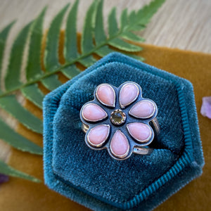 Pink Opal & Citrine Flower Power Ring / Size 8.75