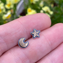 Load image into Gallery viewer, Brass Layered Moon &amp; Star Stud Earrings