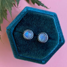Load image into Gallery viewer, Rose Cut Rainbow Moonstone Studs / Made to Order