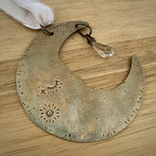 Load image into Gallery viewer, Brass &amp; Glass Crescent Moon Ornament / Blush