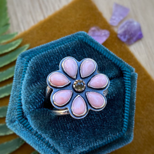 Pink Opal & Citrine Flower Power Ring / Size 8.75