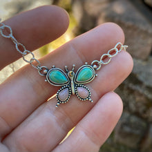 Load image into Gallery viewer, Kingman Turquoise &amp; Pink Opal Lunar Butterfly Necklace / 17”