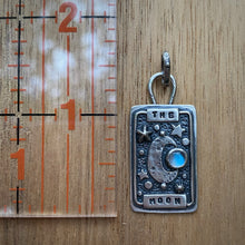 Load image into Gallery viewer, Rainbow Moonstone "The Moon" Tarot Card Charm / No Chain