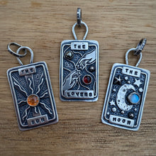 Load image into Gallery viewer, Rainbow Moonstone "The Moon" Tarot Card Charm / No Chain
