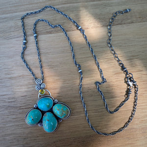 Turquoise Mountain & Peridot Southwestern Statement Necklace / 20” - 22”
