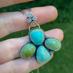 Turquoise Mountain & Sunstone Southwestern Statement Necklace / 28” - 30”