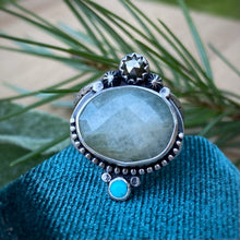 Load image into Gallery viewer, Aquamarine, Pyrite, &amp; Turquoise Statement Ring / Size 5.5 - 6