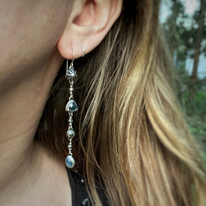 Pyrite, Kyanite, & Rainbow Moonstone Long Drop Earrings