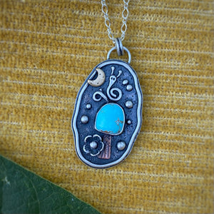 Turquoise Mushroom & Snail Necklace / 18”