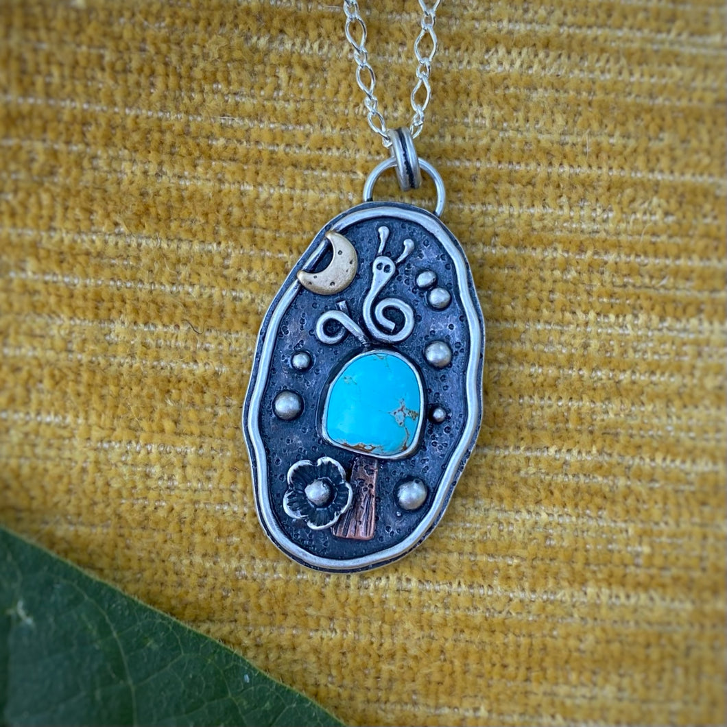 Turquoise Mushroom & Snail Necklace / 18”