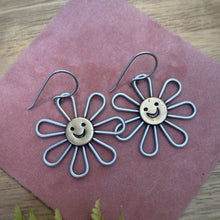 Load image into Gallery viewer, Smiley Flower Power Dangle Earrings