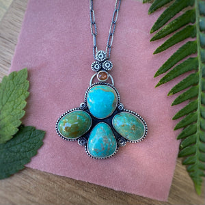Turquoise Mountain & Sunstone Southwestern Statement Necklace / 28” - 30”