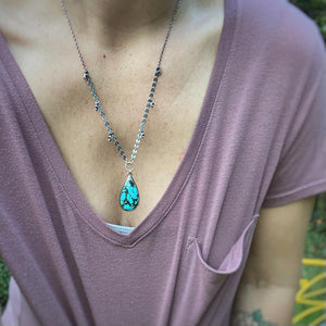 Kingman Turquoise & Labradorite Statement Necklace / 22”