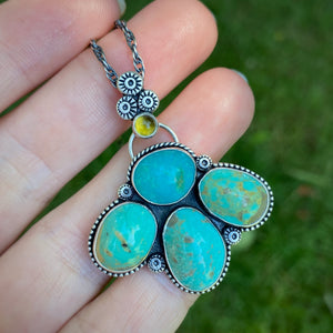 Turquoise Mountain & Peridot Southwestern Statement Necklace / 20” - 22”