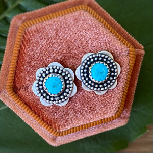 Kingman Turquoise Flower Studs