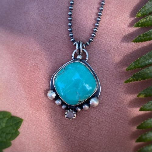 Tibetan Turquoise & Pink Opal Necklace / 18”