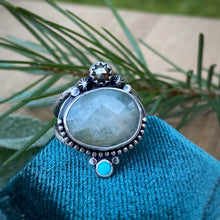 Load image into Gallery viewer, Aquamarine, Pyrite, &amp; Turquoise Statement Ring / Size 5.5 - 6