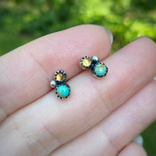 Load image into Gallery viewer, Kingman Turquoise &amp; Hessonite Garnet Bubble Studs