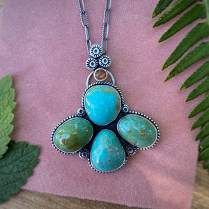 Turquoise Mountain & Sunstone Southwestern Statement Necklace / 28” - 30”
