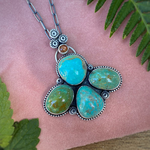 Turquoise Mountain & Sunstone Southwestern Statement Necklace / 28” - 30”