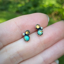 Load image into Gallery viewer, Kingman Turquoise &amp; Hessonite Garnet Bubble Studs