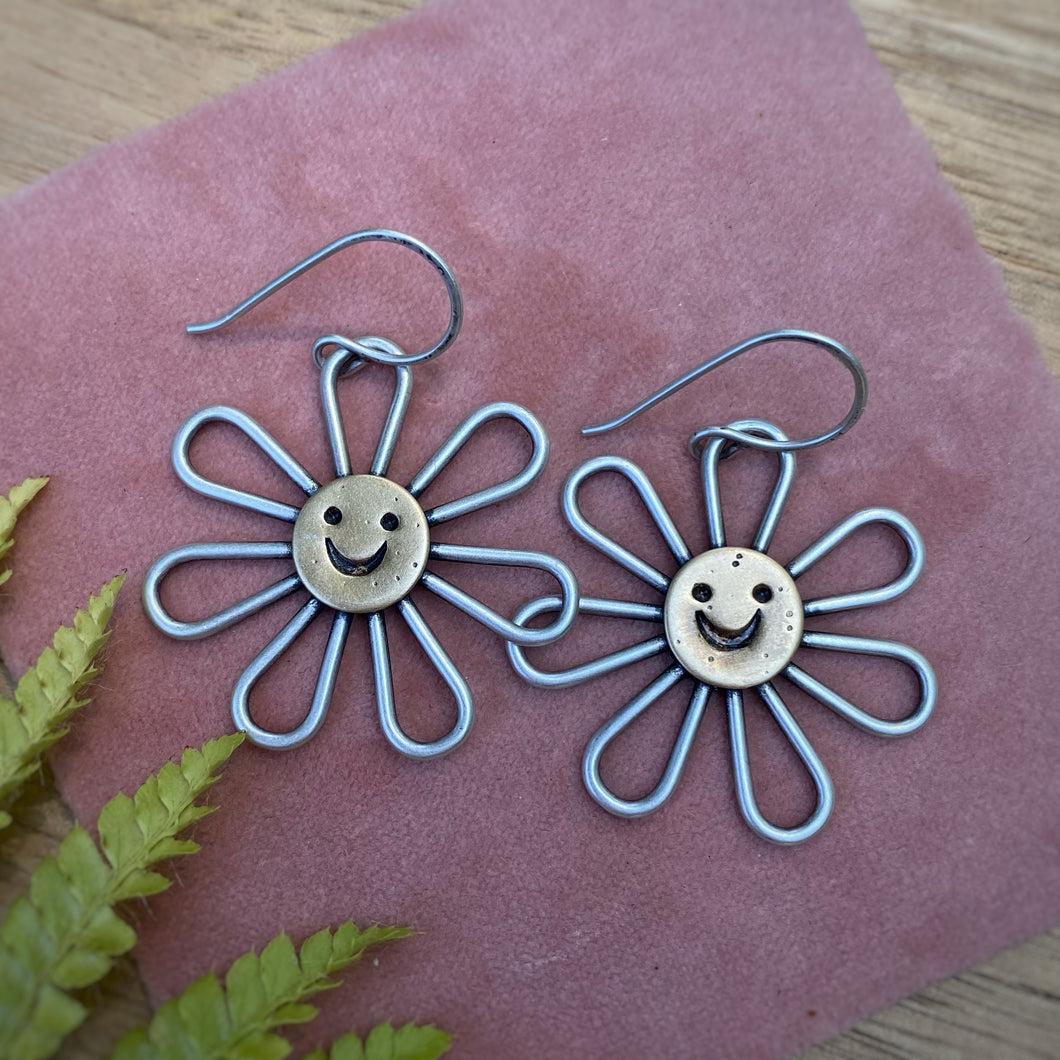 Smiley Flower Power Dangle Earrings