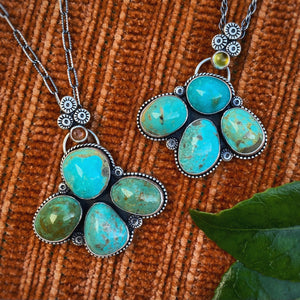 Turquoise Mountain & Peridot Southwestern Statement Necklace / 20” - 22”