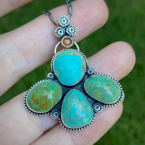 Turquoise Mountain & Sunstone Southwestern Statement Necklace / 28” - 30”
