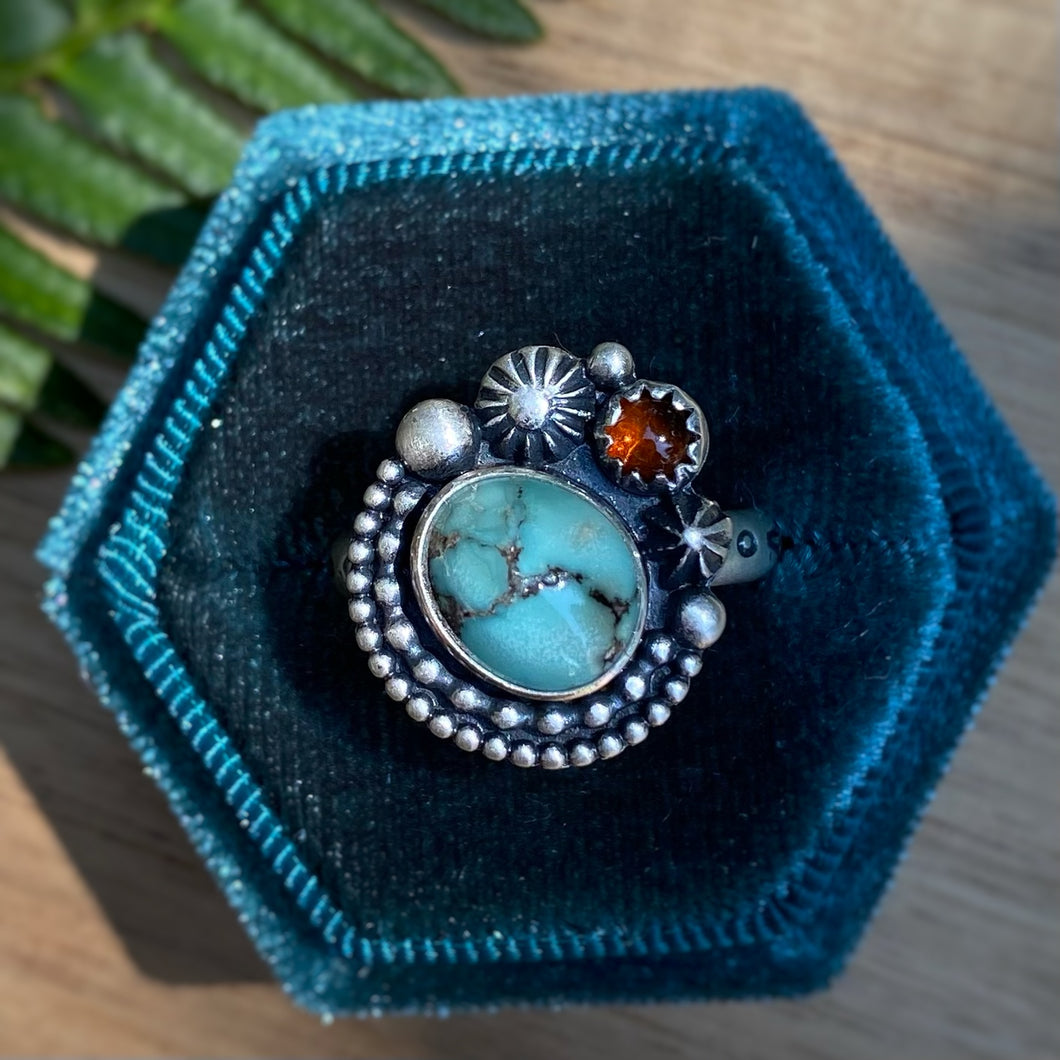 Mineral Park Turquoise & Baltic Amber Ring / Size 8 - 8.25