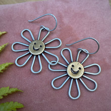 Load image into Gallery viewer, Smiley Flower Power Dangle Earrings