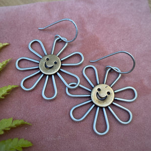Smiley Flower Power Dangle Earrings