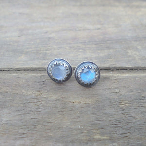 Rose Cut Rainbow Moonstone Studs / Made to Order