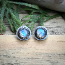 Load image into Gallery viewer, Rose Cut Rainbow Moonstone Studs / Made to Order