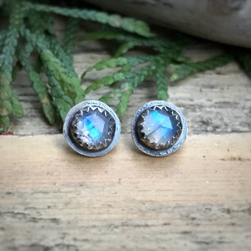 Rose Cut Rainbow Moonstone Studs / Made to Order