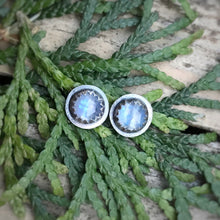 Load image into Gallery viewer, Rose Cut Rainbow Moonstone Studs / Made to Order