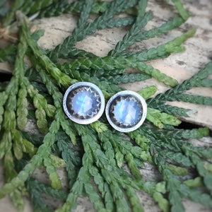 Rose Cut Rainbow Moonstone Studs / Made to Order